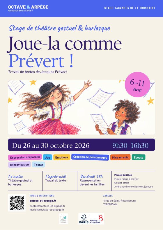 Stage de théâtre - 6/11 ans - Paris 8e